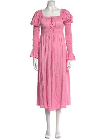 Pre-owned Sleeper Square Neckline Midi Length Dress In Pink