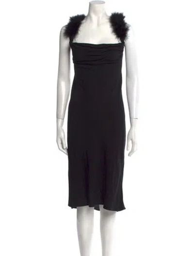 Pre-owned Sleeper Square Neckline Midi Length Dress W/ Tags In Black
