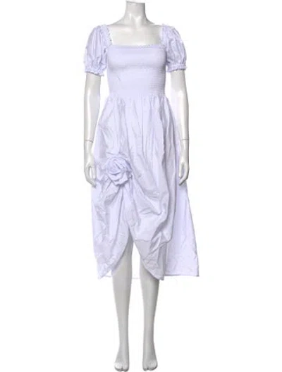 Pre-owned Sleeper Square Neckline Midi Length Dress W/ Tags In White