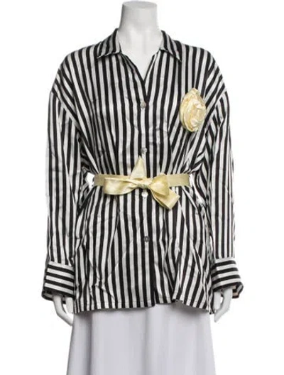 Pre-owned Sleeper Striped Bow Accents Nightgown W/ Tags In Black/white