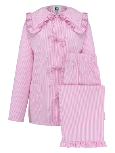Sleeper Striped Ruffled Pajama Set In Pink