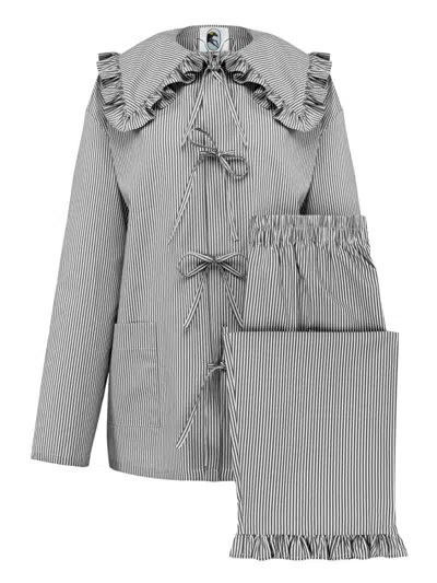 Sleeper Striped Ruffled Pajama Set In Black