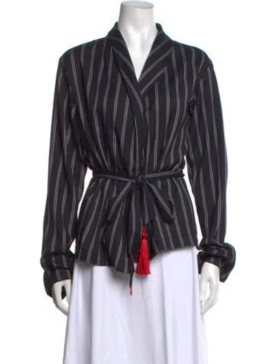Pre-owned Sleeper Striped V-neck Blouse In Black