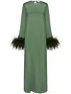 Sleeper Suxi Feather Trim Maxi Nightgown In Green