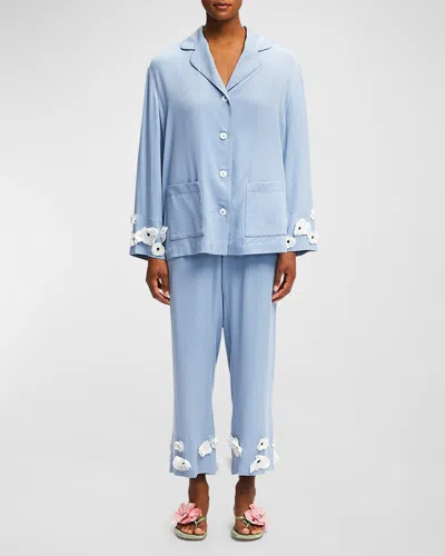 Sleeper The Bloom Floral Applique Party Pajama Set In Blue