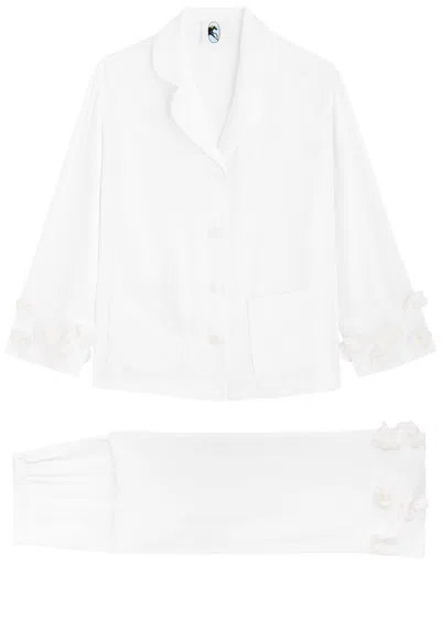 Sleeper The Bloom Floral-appliqué Twill Pyjama Set In White