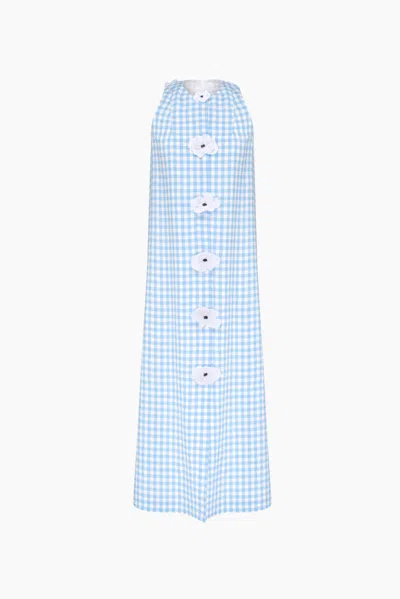 Sleeper The Bloom Maxi Linen Vest Dress In Blue Vichy