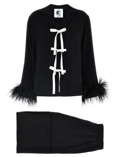 Sleeper The Bow Pajama Set With Detachable Feathers Black