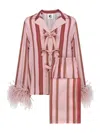 Sleeper The Bow Feather-trimmed Striped Pajama Set In Pink