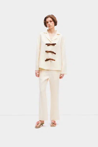 Sleeper The Bow Linen Set With Pants In Milk