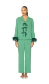 Sleeper The Bow Pajama Set With Detachable Feathers In Animal Print