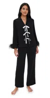 Sleeper The Bow Pajama Set With Detachable Feathers Black In Black