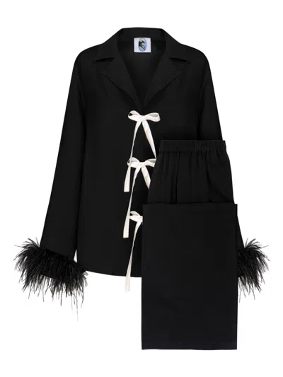 Sleeper The Bow Pyjama Set In Black &amp; White
