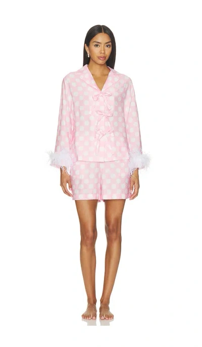 Sleeper The Bow Set With Shorts With Detachable Feathers In Pink & White