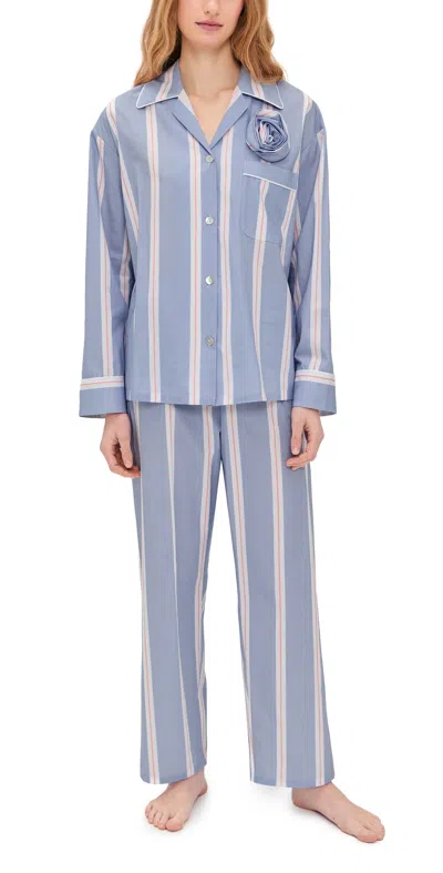 Sleeper The Rose Cotton Pajama Set Blue Stripes