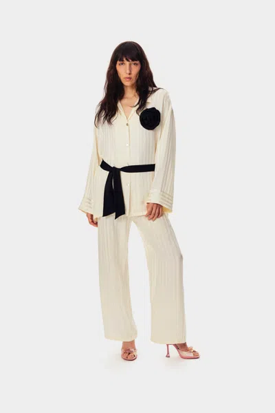 Sleeper The Rose Oversized Satin Pajama Set In Cream