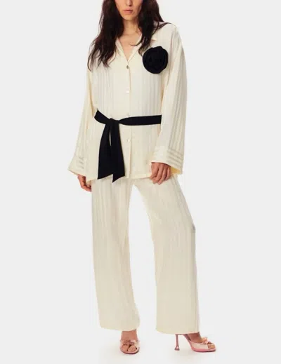 Sleeper The Rose Oversized Satin Pajama Set In Cream In White