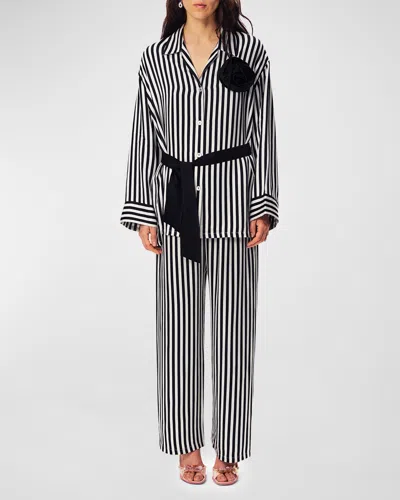 Sleeper The Rose Oversized Striped Satin Pajama Set In Stripes