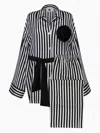 Sleeper The Rose Oversized Striped Satin Pajama Set In Black