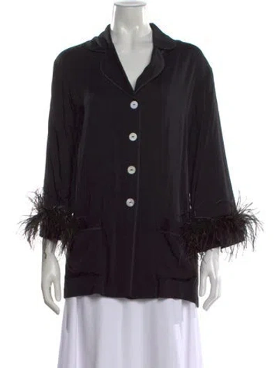 Pre-owned Sleeper Three-quarter Sleeve Button-up Top In Black