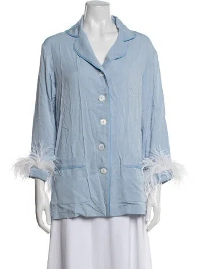 Pre-owned Sleeper Three-quarter Sleeve Button-up Top In Blue