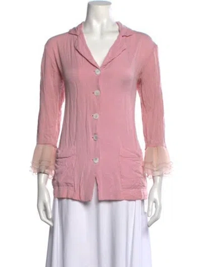 Pre-owned Sleeper Three-quarter Sleeve Button-up Top In Pink