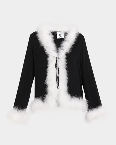 SLEEPER TIE-FRONT FEATHER VISCOSE BLOUSE