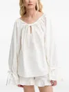 Sleeper Tie Ruffle Blouse In White