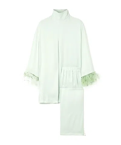Sleeper Trimmed Satin Pajama Set In Green