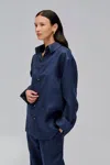 Sleeper Unisex Linen Shirt In Navy In Blue