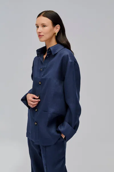 SLEEPER UNISEX LINEN SHIRT IN NAVY