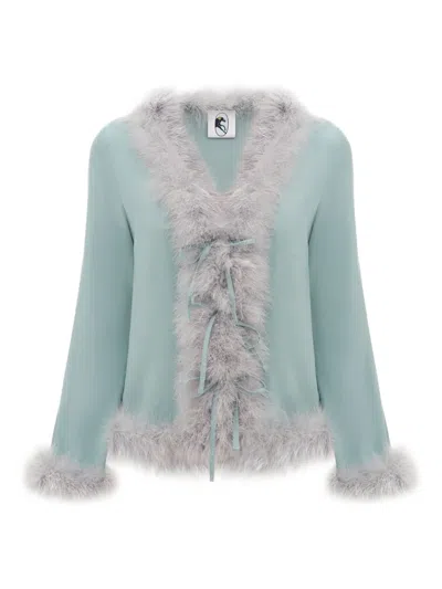 Sleeper Venus In Love Blouse With Feathers In Dove Blue