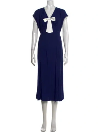 Pre-owned Sleeper V-neck Long Dress In Blue