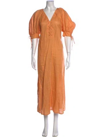 Pre-owned Sleeper V-neck Long Dress In Orange