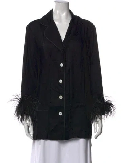 Pre-owned Sleeper V-neck Long Sleeve Button-up Top In Black