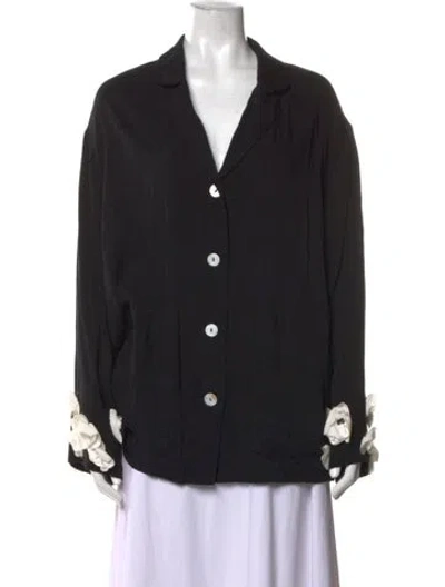 Pre-owned Sleeper V-neck Long Sleeve Button-up Top In Black