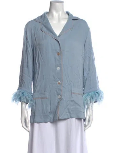 Pre-owned Sleeper V-neck Long Sleeve Button-up Top In Blue