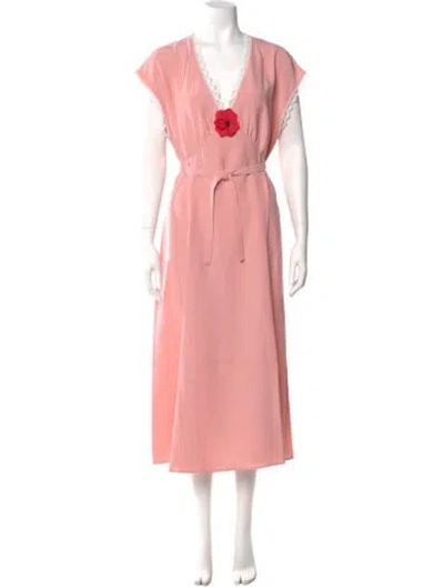 Pre-owned Sleeper V-neck Midi Length Dress In Pink