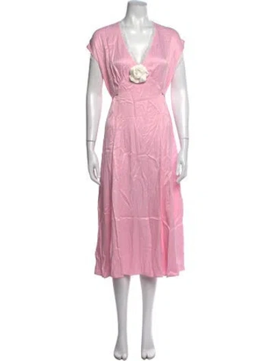 Pre-owned Sleeper V-neck Midi Length Dress In Pink