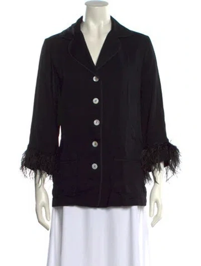 Pre-owned Sleeper V-neck Three-quarter Sleeve Blouse In Black