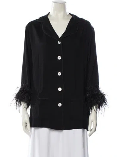 Pre-owned Sleeper V-neck Three-quarter Sleeve Blouse In Black