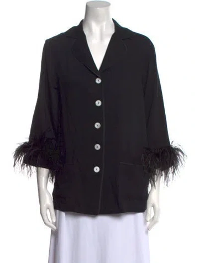 Pre-owned Sleeper V-neck Three-quarter Sleeve Blouse In Black