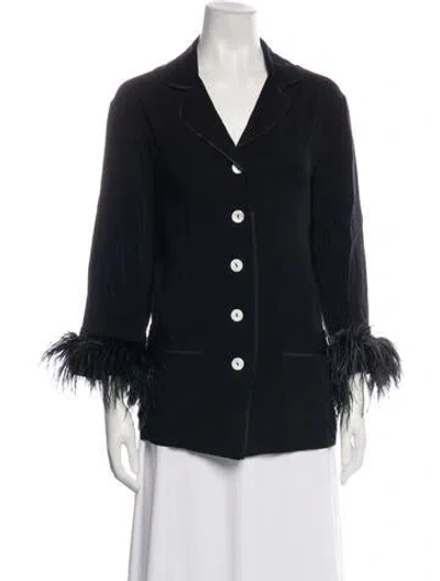 Pre-owned Sleeper V-neck Three-quarter Sleeve Blouse In Black