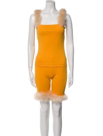 Pre-owned Sleeper Weekend Chic Feather Trim Lounge Set In Yellow