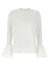 Sleeper Crew Neck Ruffled T-shirt With Flared Cuffs In White