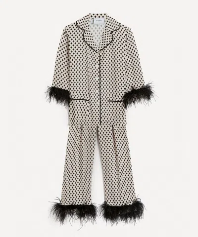 Sleeper Women's Party Black Feather Trim Pyjama Set