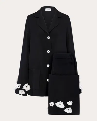 Sleeper The Bloom Party Silk Pyjamas In Black