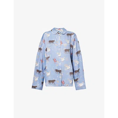Sleeper Womens  Pastelle Graphic-print Woven Shirt In Blue Mystic