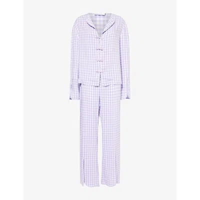 Sleeper Womens  Louis Gingham Straight-leg Woven Pyjama Set In Lavender & White