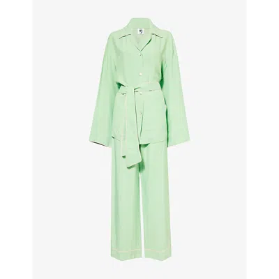 Sleeper Womens Mint Miss Cat Belted Lounge Piece-of-two Woven Set